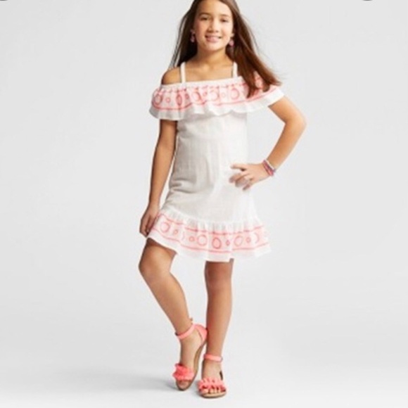 CAT & JACK Embroidered Off Shoulder Cover-Up Dress - Picture 2 of 7